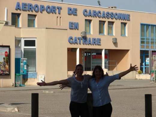 Em and Christine touch down in Carcassonne. Welcome to the heat, great food, and wonderful scenary.