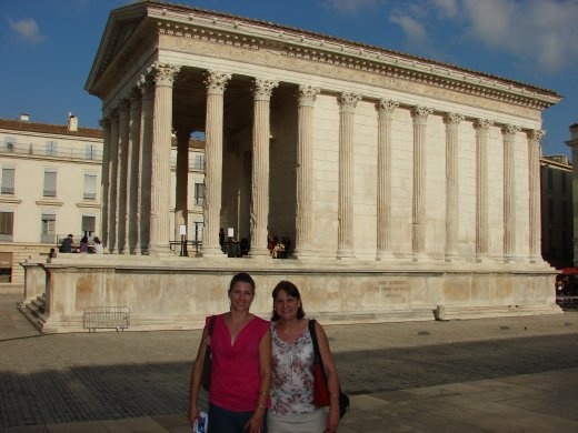Em and Christine outside the Maison Carree in Nimes.