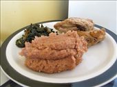 Sorghum meal with bean leaf stew and fried chicken 2: by missbonolo, Views[855]