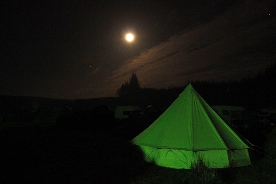 The moon is over looking the scene of the Knockengorroch Festival. 