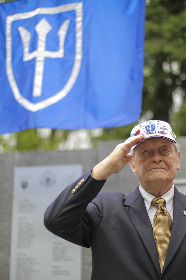 My grandfather, saluting his 97th Division flag at the unveiling of a memorial.