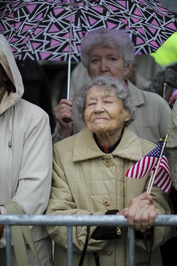 A Czech woman silently thanks the American troops for liberating her country.