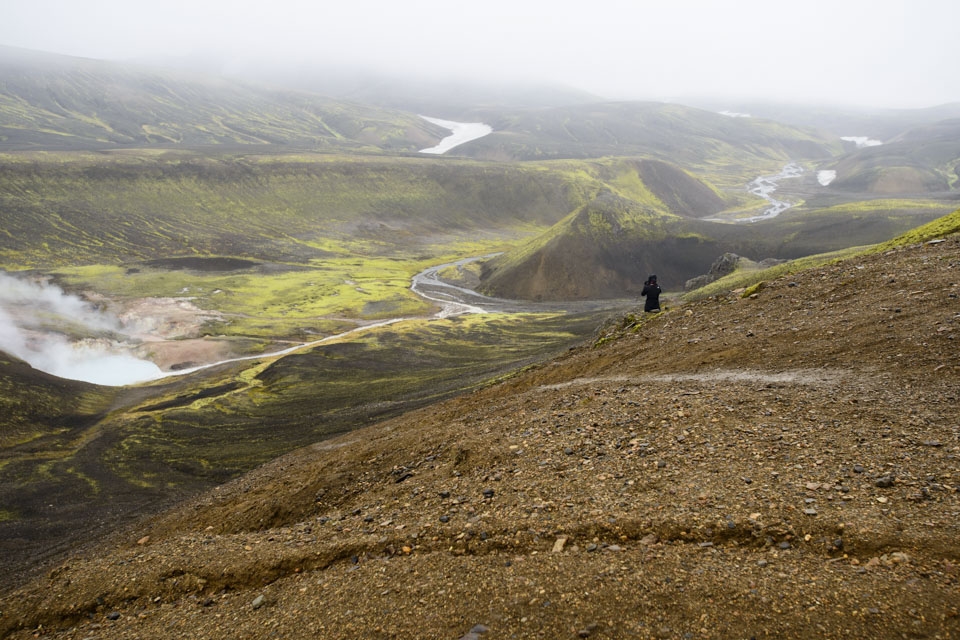 The intensity of the neon green moss is incredible at the Stórihver hot springs.