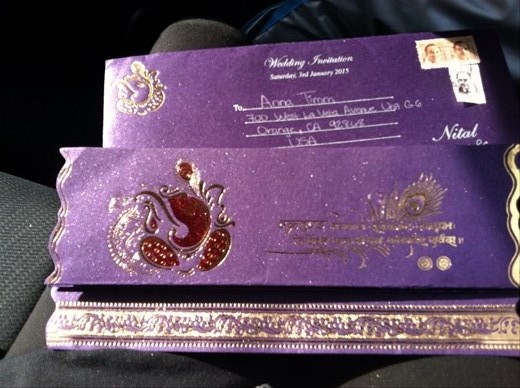 Wedding invitation (in Anna's mail, fortunately collected before we left)