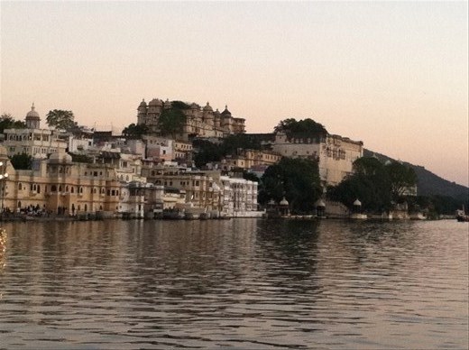 Palace at sunset from across Lake Picchola - Udaipur. 