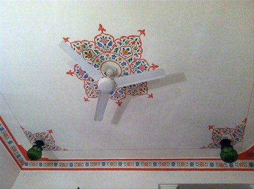 Decor on the ceiling of our Udaipur hotel. 