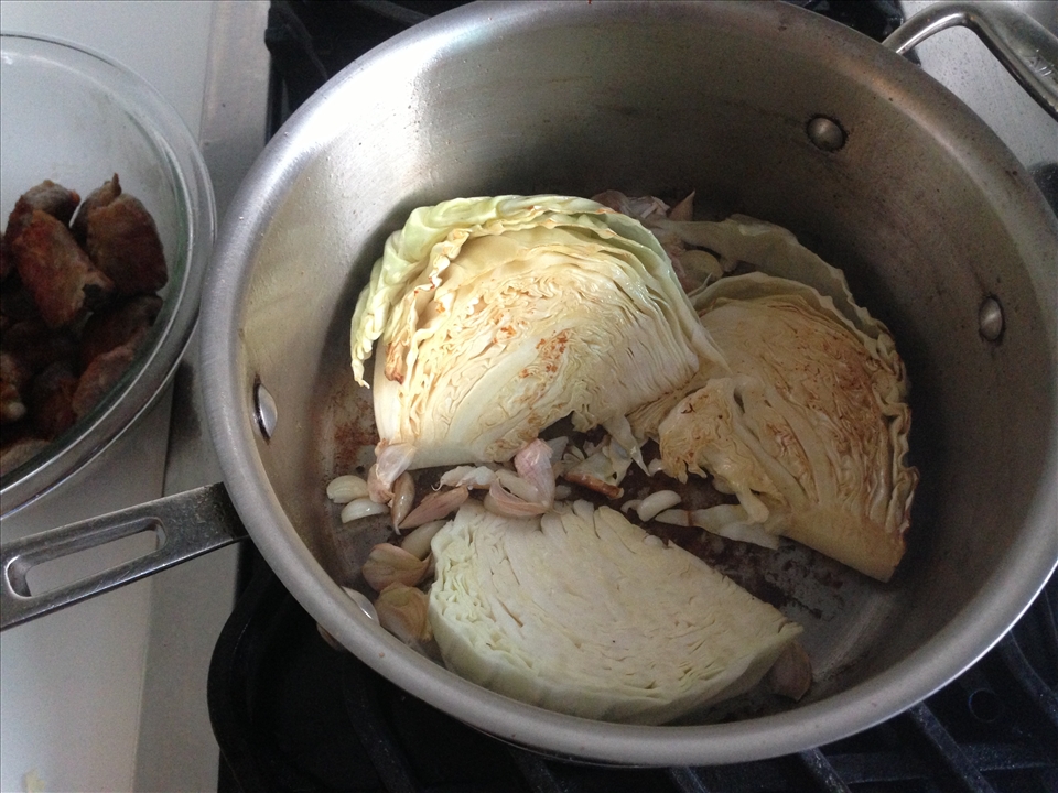 Sear cabbage on all sides