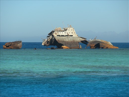 Wreckage of the Loullia which ran aground onto the Gordon Reef while on route to Suez from Aqaba on September 29, 1981. The Red Sea is home to many shipwrecks owing to its strong winds and jagged reefs which make navigation quite hazardous to ships. Many of these shipwrecks have become landmark destinations for scuba divers.