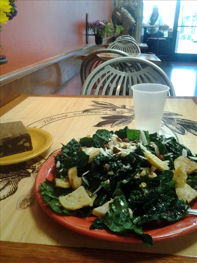 Healthy kale and sweet potato salad at Bread and Cie in San Diego. Shh. Brownie.