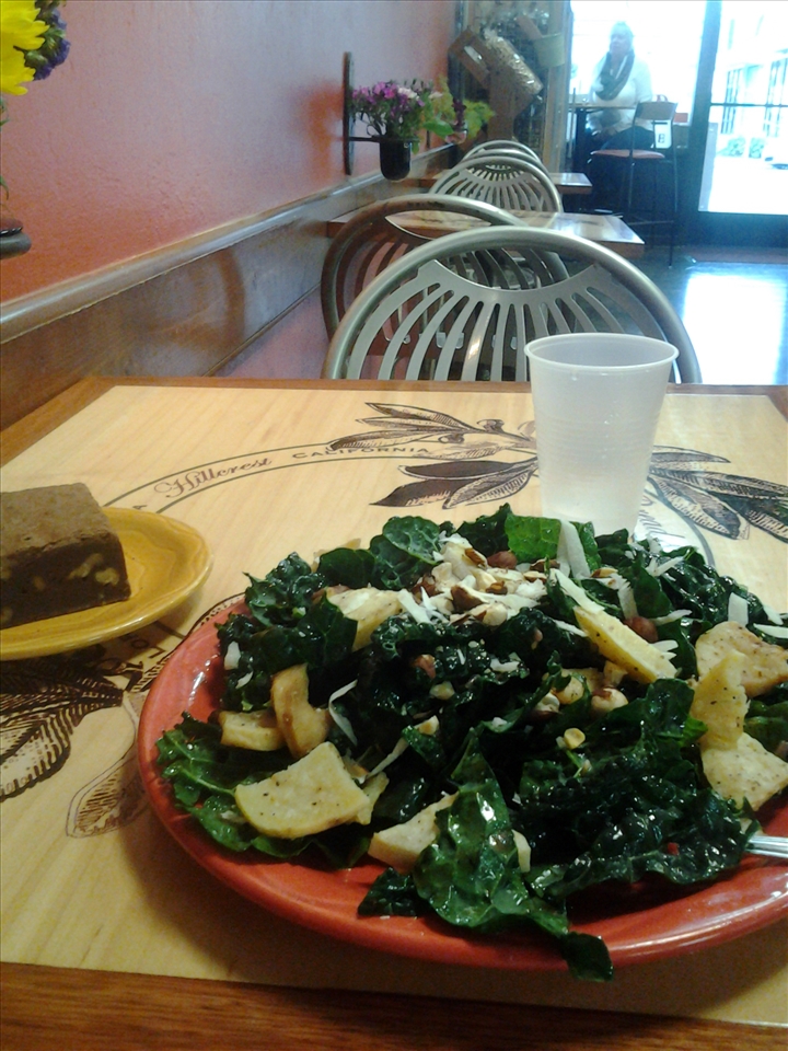 Healthy kale and sweet potato salad at Bread and Cie in San Diego. Shh. Brownie.