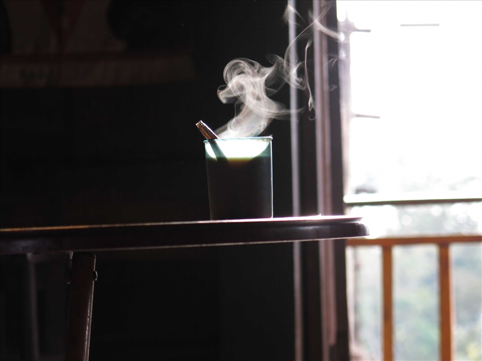 A cup of coffee with cold temperature in early morning on Mountainous village. Phongsaly, Lao PDR