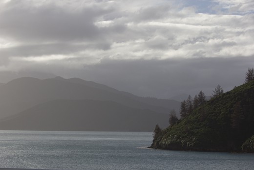 Queen Charlotte sound, Marlborough sounds NZ from Inter islander ferry 