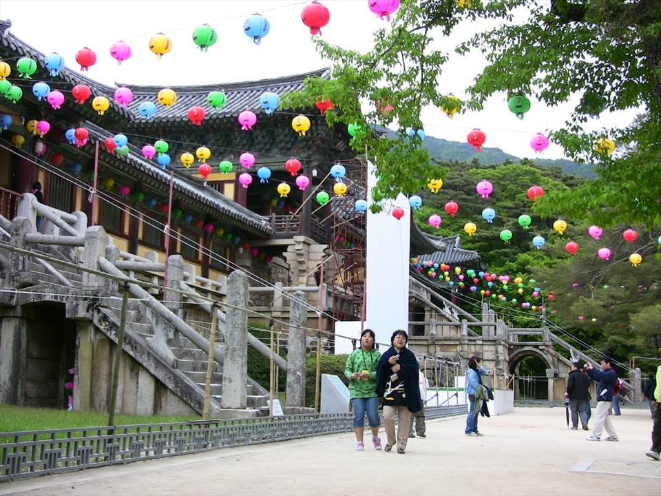 Bulguksa Temple in Gyeongju, decorated for the celebration of Buddha's Birthday