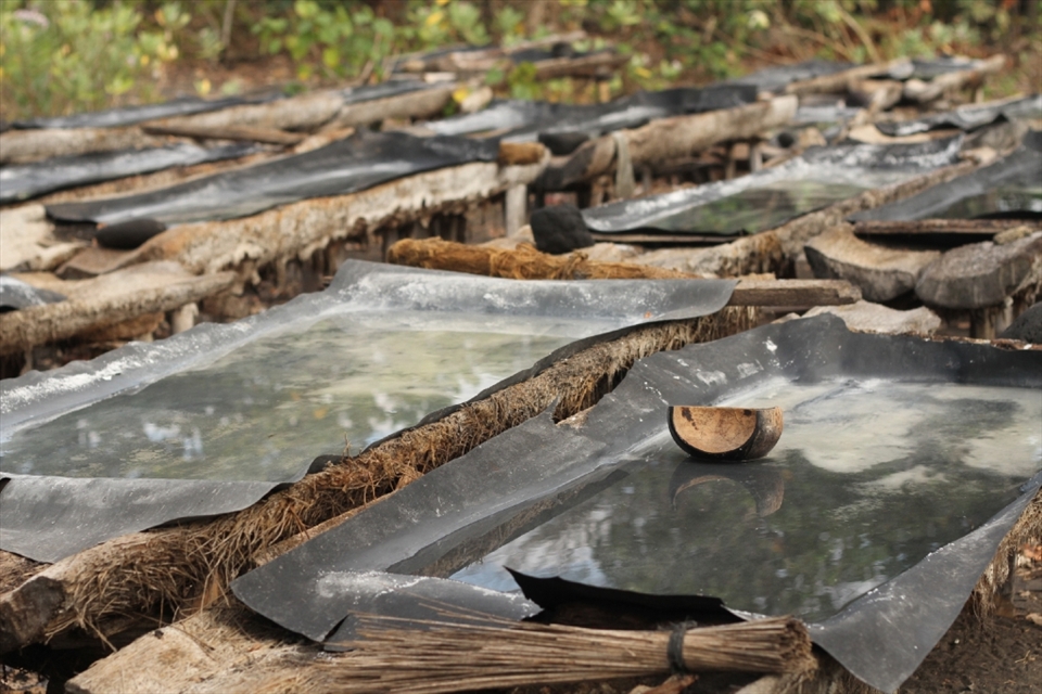 

Women leave their posts empty for a tea break. The coconut-tree-built stations belong to the nomadic salt villagers of Bali, who find a new home every two weeks in search of salt.

