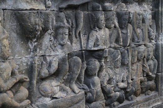 A stone-carved panel of the Borobudur depicting one of the seven stages of enlightenment. The Buddhist temple is said to have been built during a Hindu empire, standing as a reminder of the peaceful coexistence between the various religions and cultures in Indonesia.