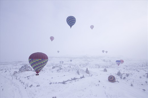 Cappadocia in winter as seen from a hot-air balloon.