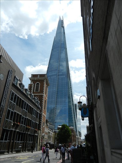This is a picture of the Shard in London. So tall, it is hard to get a good shot