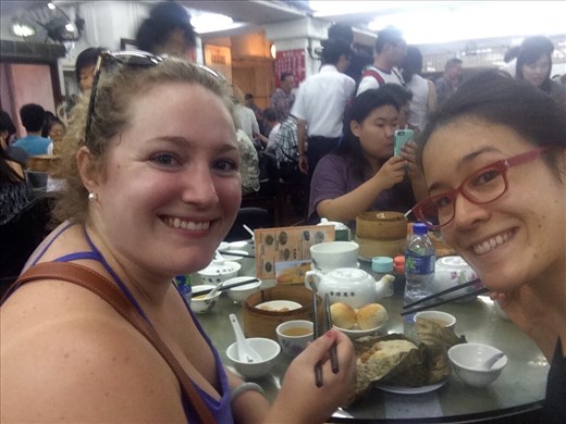 We went for dim sum in Hong Kong.  There was a restaraunt mentioned in the guide book but we gave up trying to find it and decided just to eat at the first place we saw cause we were starving.  We just happened to walk in to Lin Heung Tea House!  It's an 80 year old restuarant where the tea is poured from giant brass kettles and the tables are shared, giving a feeling of community even for first timers like us!