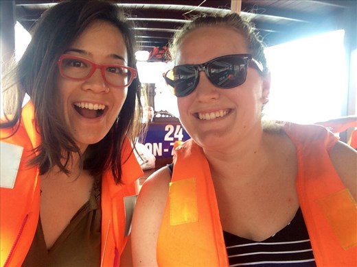 We made it to Ha Long Bay after a 4 hour bus ride and we're on the dingy that brought us to our cruise!