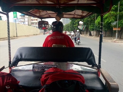 Our first tuktuk ride!  I apprecitate our driver's top notch safety gear!