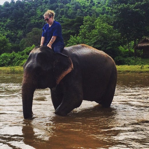 Riding and playing with the elephants.