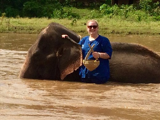 Riding and playing with the elephants.