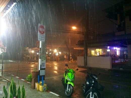 We got caught in the rain at the restaurant  