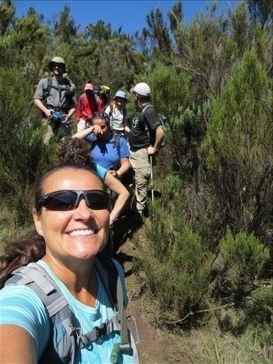 Day 1 of the climb ... this is my crazy group. We were like the Land of the Misfit Toys! Londrossi Gate (6,890 ft) to Big Tree Camp (8,700 ft).