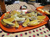 Lunch Day 1 - I could not believe the amount of fresh fruits and veggies we had each day. All of the meals were delicious! And just think ... our porters had to carry all of this food in as well as the cooking tent, dining tent, table, chairs,  and all the other equipment! This was definitely high end camping! :-): by my_year_of_yes, Views[326]