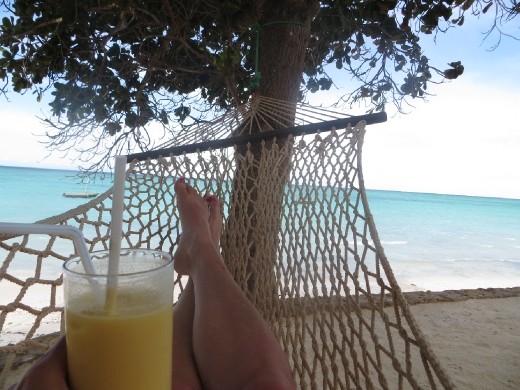 Relaxing on the beach after a dive with a mango daiquiri! FRESH MANGO!!!