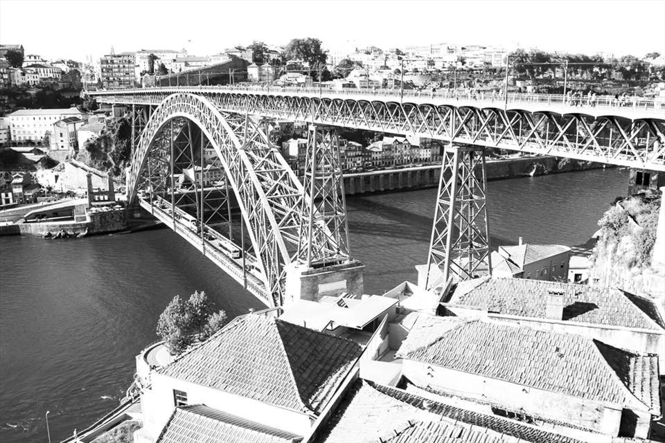 A view from the river and one of the bridges.