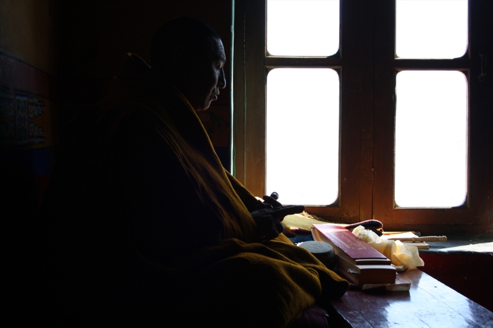 Meditation is one of the most important thing in a monk’s life.The practice helps them in self realization and attaining a relation with the god . A Monk here is meditating and trying to find his inner solace. 