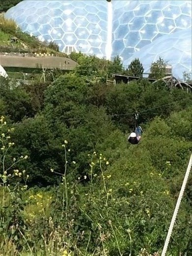 Zip lining over the Eden Project