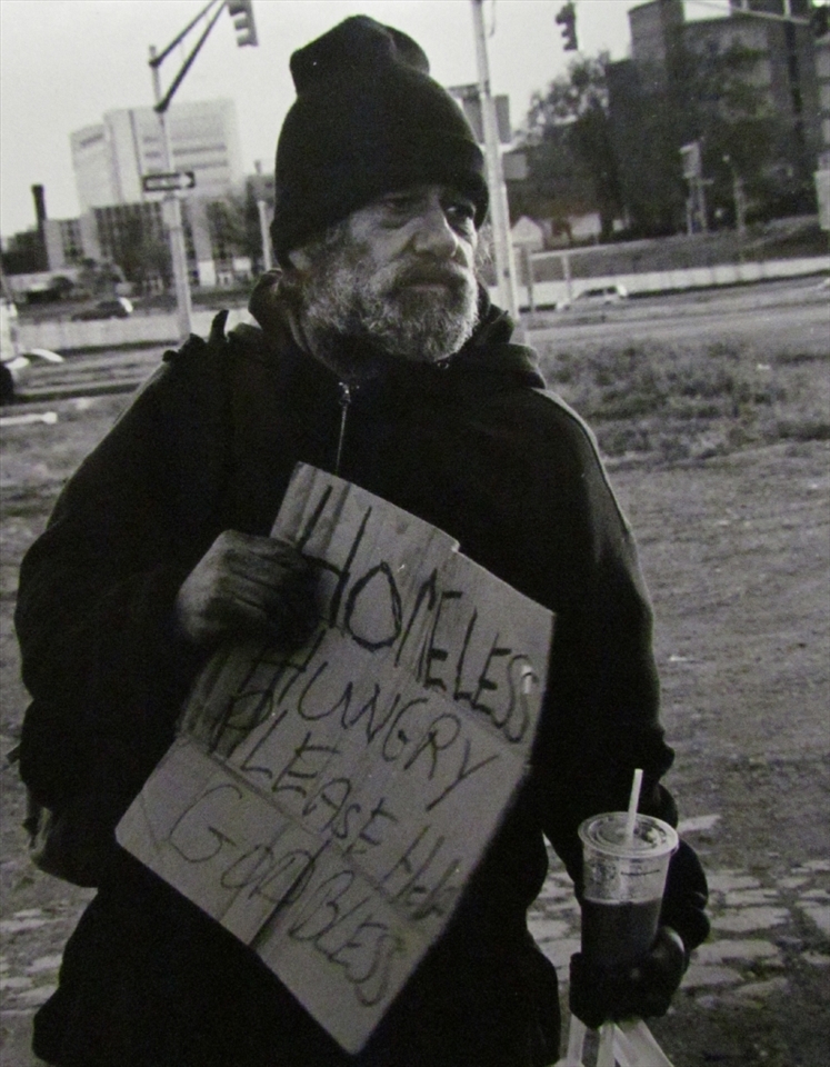This is Bob he has been homeless for about 8 months now. This is the sign he uses everyday to get money when cars come off the highway. I can say there hasn't been a day where i have not seen bob trying to take care of himself. Every once in a while i get him some wawa.