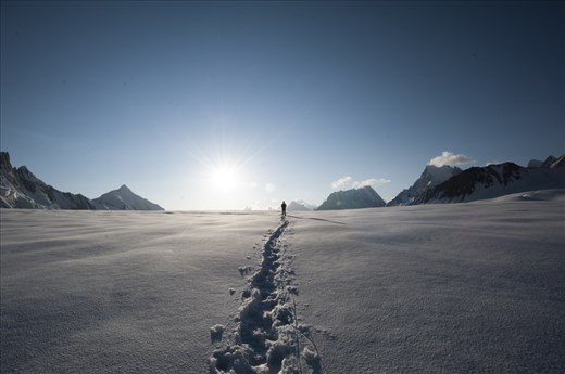 At the top of Hisper La Pass (5150 meters) walking towards camp for the night.