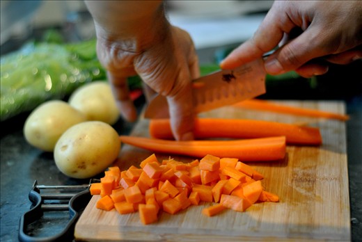 Meticulous veggie chopping 