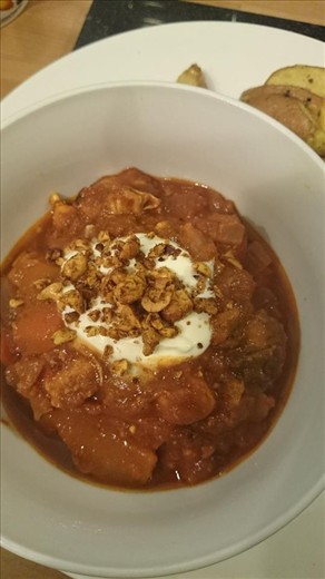 The finished product topped with creme fraiche and nuts!