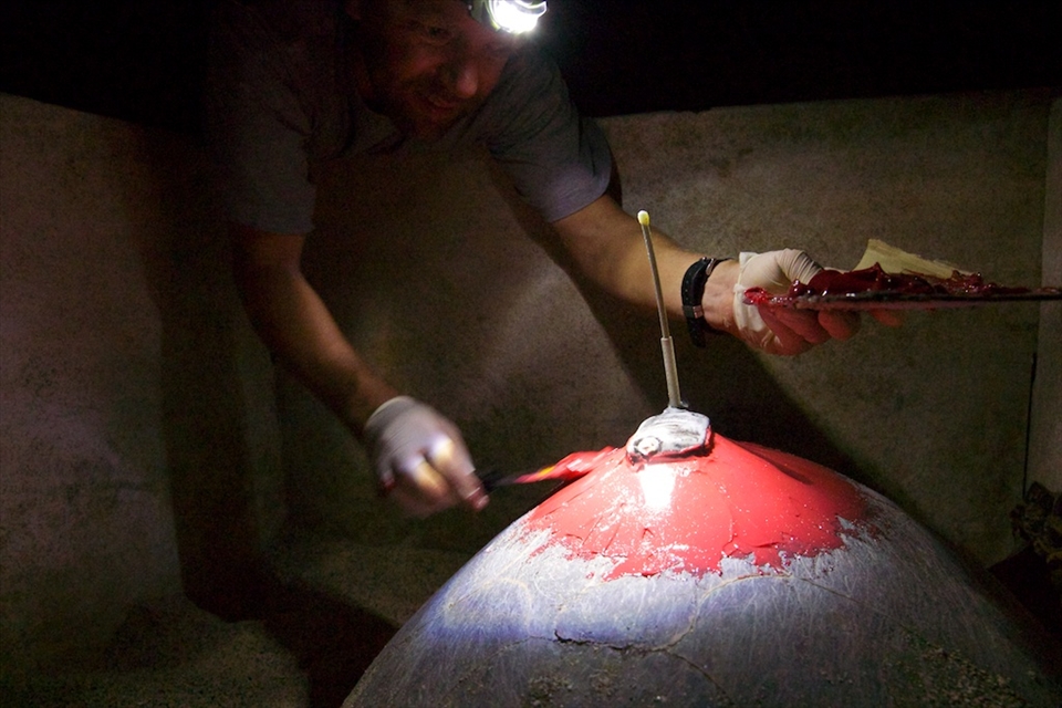 After it was scrubbed clean, marine scientist Andy Wilson attached a satellite tracking device on her shell. The Environment Society of Oman (ESO) has tagged 79 turtles as part of the Marine Turtle Conservation Project and the emerging data helps to develop strategies for protecting sea turtles in all their habitats.