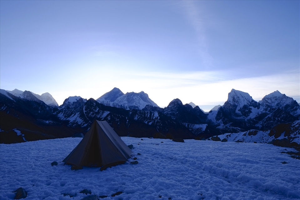 Solace in solitude as day breaks over Everest. Kathmandu is a distant memory.