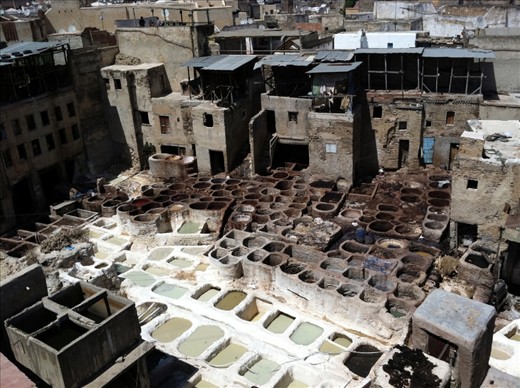 One of the places that I loved photographing while also intimated me at the same time was the Medina in Fes, Morocco, which is known for their tannery and leather goods. Here is a view of the large tannery where when you visit it, they give you a sprig of mint to dampen the harsh smell of the tannery.