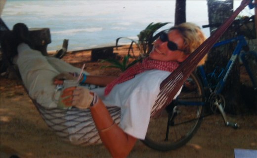 Nell relaxing after a day cycling in Asia
