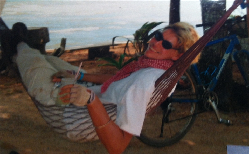 Nell relaxing after a day cycling in Asia