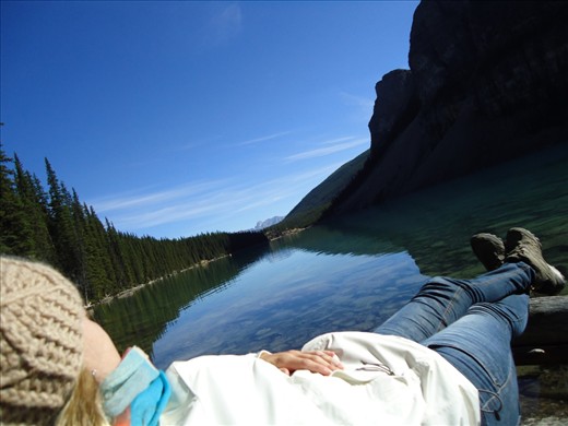 That self shot picture i took after i gave up of a trail cause i was feeling a little bit dizzy. I found a big rock and i stayed there watching the sunrise until i got better to come back home. That lake is Morraine.
