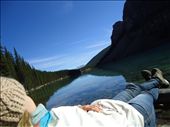 That self shot picture i took after i gave up of a trail cause i was feeling a little bit dizzy. I found a big rock and i stayed there watching the sunrise until i got better to come back home. That lake is Morraine.: by nessamanchester, Views[403]