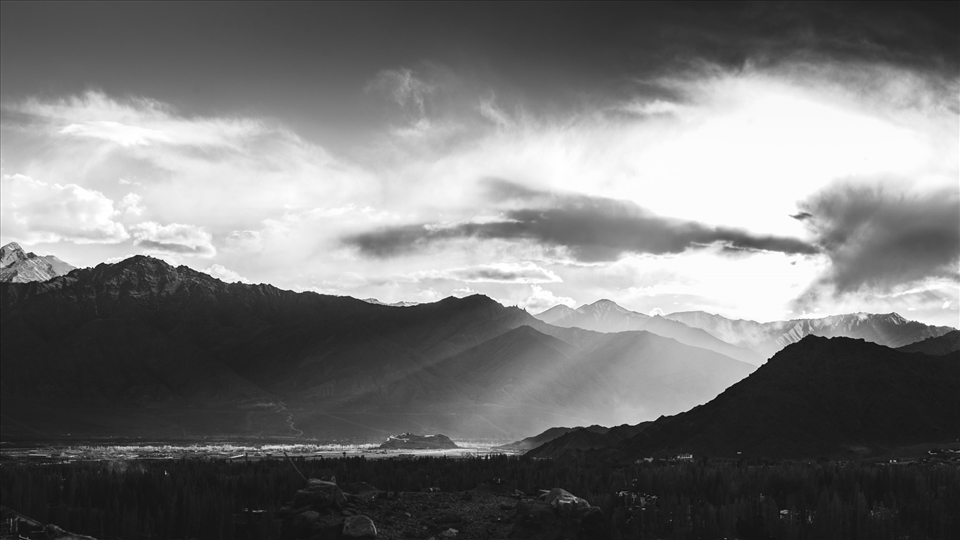 Sunset over the Leh Valley as seen from the ruins of the Leh Palace