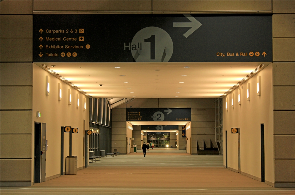 Brisbane, Aust: After attending a seminar and heading home I was struck by the design symmetry and thought involved for the hall dividers in the Exhibition Centre. Without looking up you are able to see all the entrances for the halls plus other required information. I was amazed at the depth of thought that was put into the design to improve the experience for people attending any exhibits.