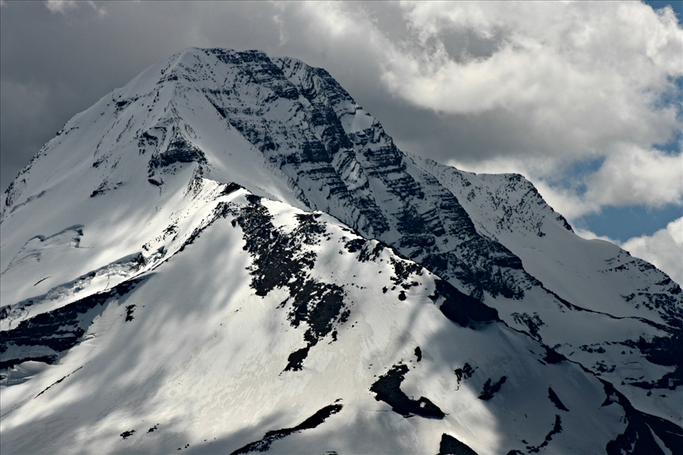 Taken at Glacier National Park, Wyoming. A glacier-covered mountain.