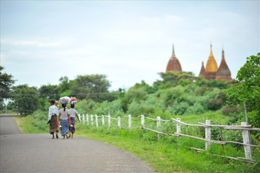 a young Myanmar family was going back home after a long day on the field. All they need is a happy rest under their roof. I cant stop looking their backs. 