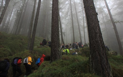 Students winding up the lower Alps of Gran Paradiso national park in Ceresole.