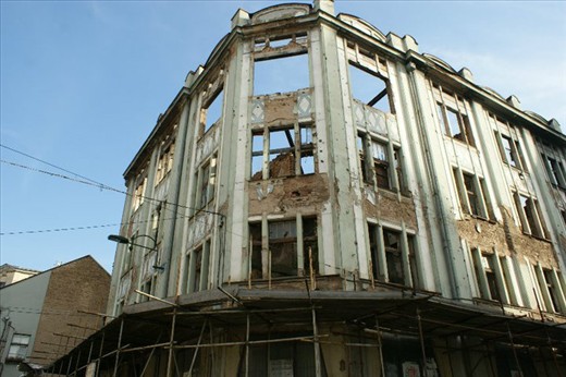 Building in the centre of Sarajevo, destroyed in '93, still standing. 